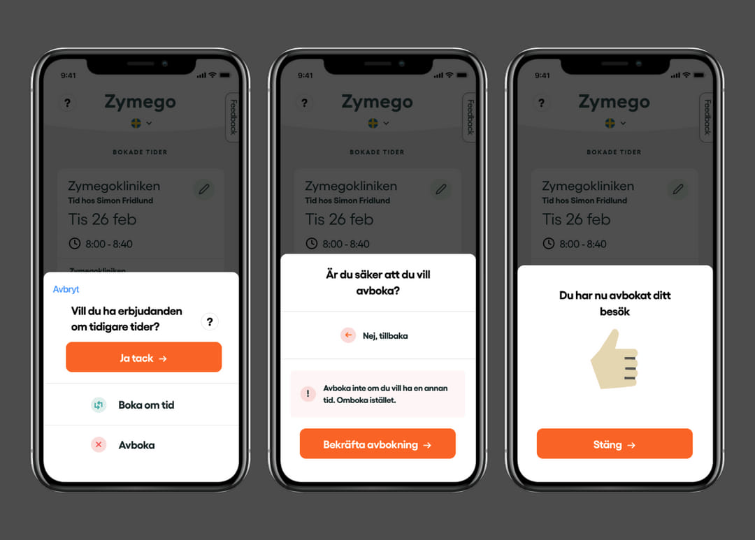 Instruktionsbild för avbokning på Zymego.